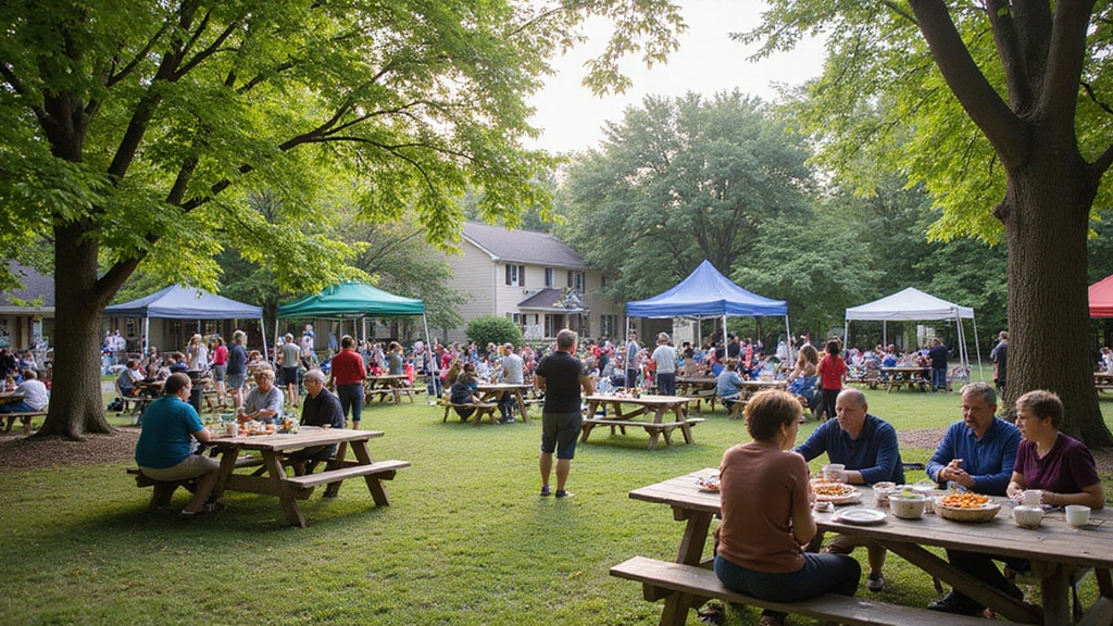 Chateau 42, WA -
Community gathering at a Chateau 42 park with neighbors socializing, children p