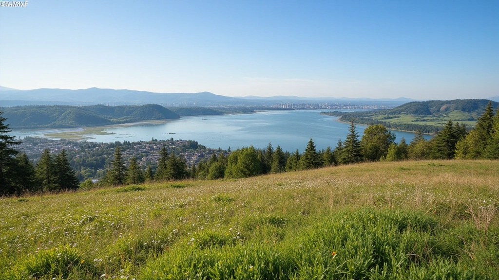 Cherry Blossom Meadow, WA -
Scenic landscape photograph of the Columbia River with Tri-Cities skyline in ba