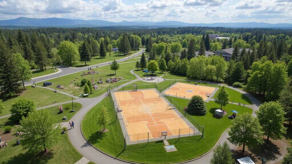 Cherry Creek, WA -
Aerial view of Leslie Groves Park in Cherry Creek, WA showing sports courts, pi