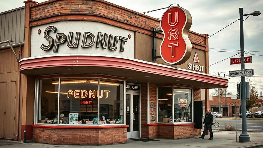Coffee Shops in Richland -
Vintage storefront of historic Spudnut Shop on Jadwin Avenue in Richland WA wit