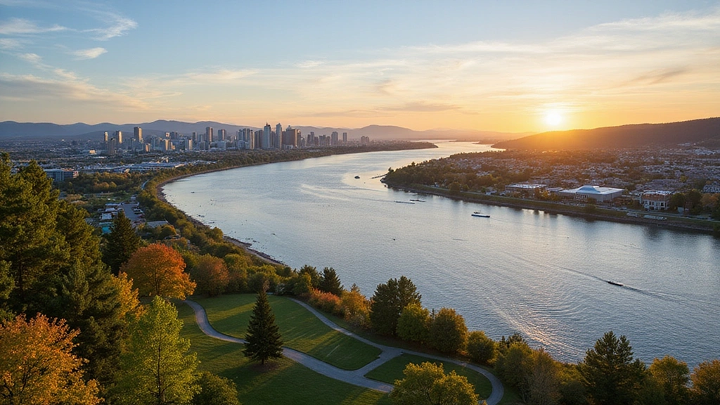 Columbia Place Phase 2, WA -
Columbia River scenic view from Columbia Place Phase 2 with modern Tri-Cities s