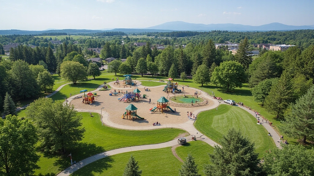 Country Square, WA -
Aerial view of Leslie Groves Park in Country Square featuring playgrounds, spor
