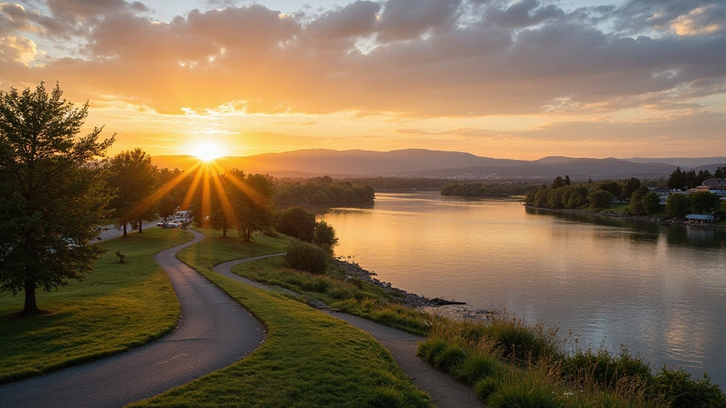 Country Square, WA -
Scenic view of Columbia River from Country Square area with beautiful sunset, w