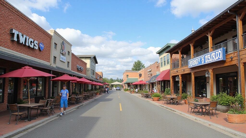 Country Square, WA -
Country Square shopping and dining district showing storefronts of restaurants