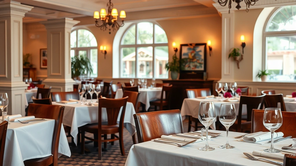 Italian Restaurants in Kennewick -
Interior of upscale Italian restaurant dining room with white tablecloths, wine