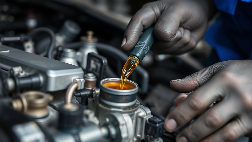 Transmission Repair in Richland -
Close-up of transmission fluid being checked and serviced by certified technici