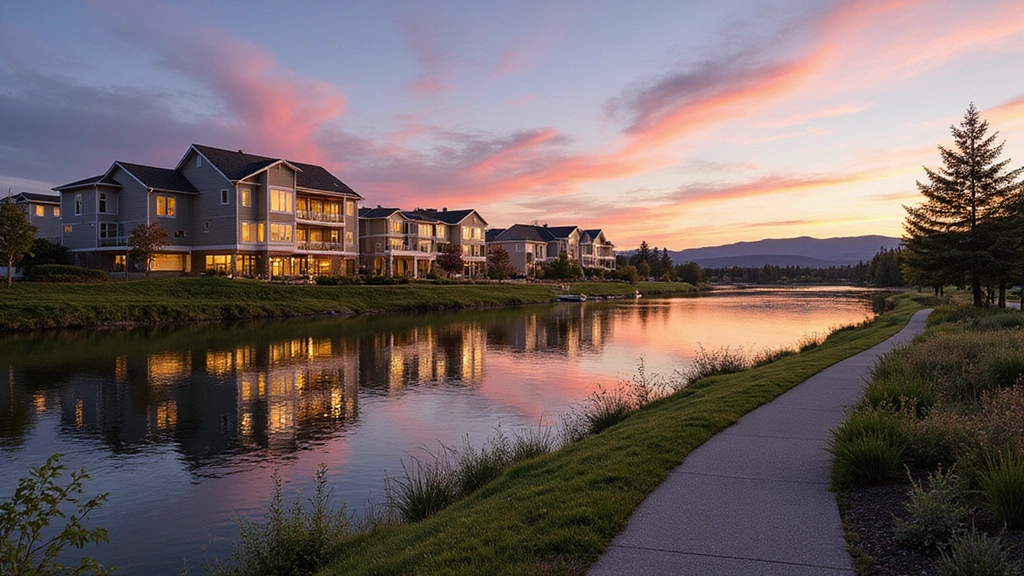 Morains Garden, WA -
Scenic Columbia River waterfront view in Tri-Cities Washington with modern home